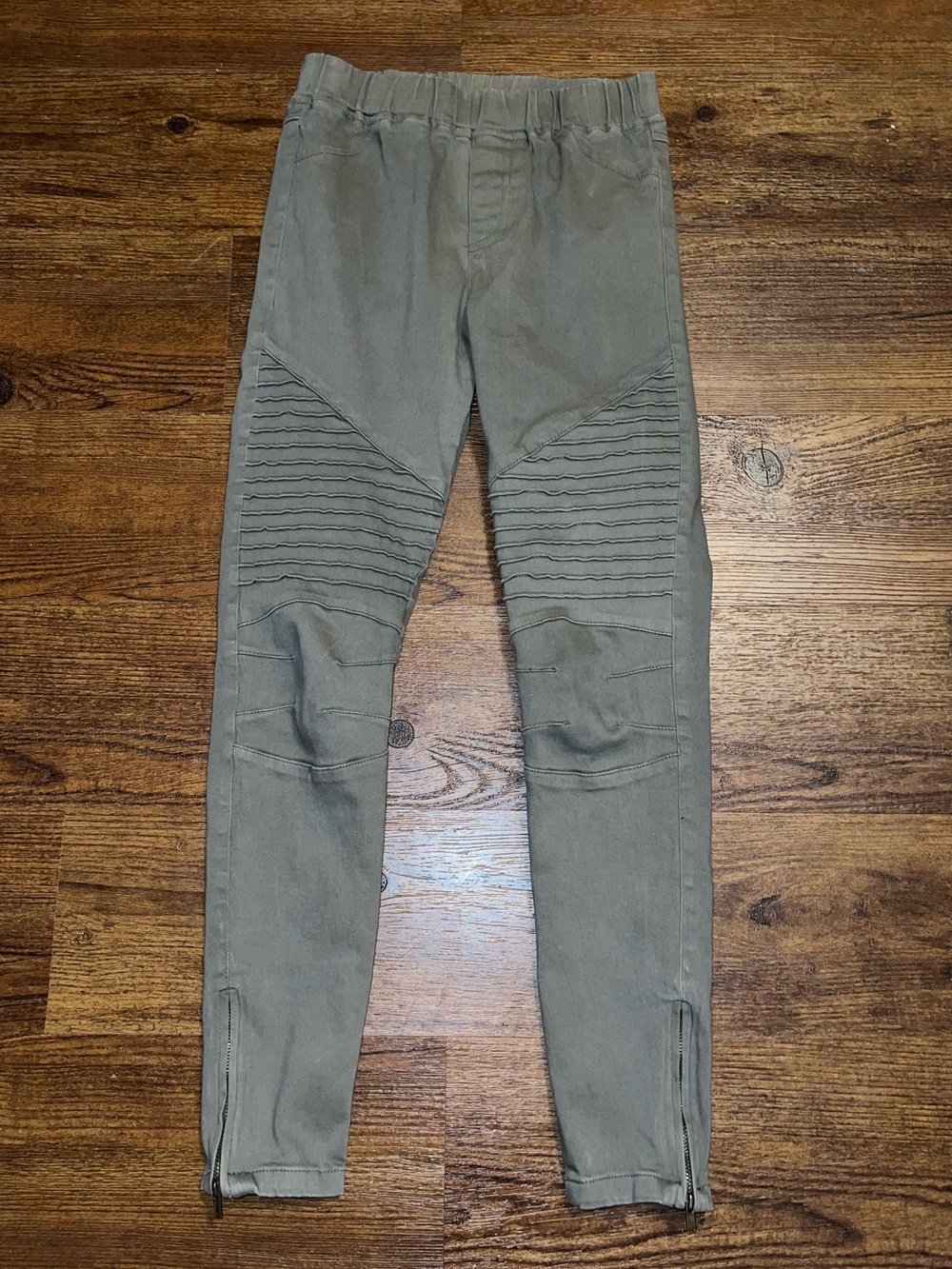 Umgee Olive Khaki Jeggings Moto Ribbed Streetwear Pull On Casual Pants Size S